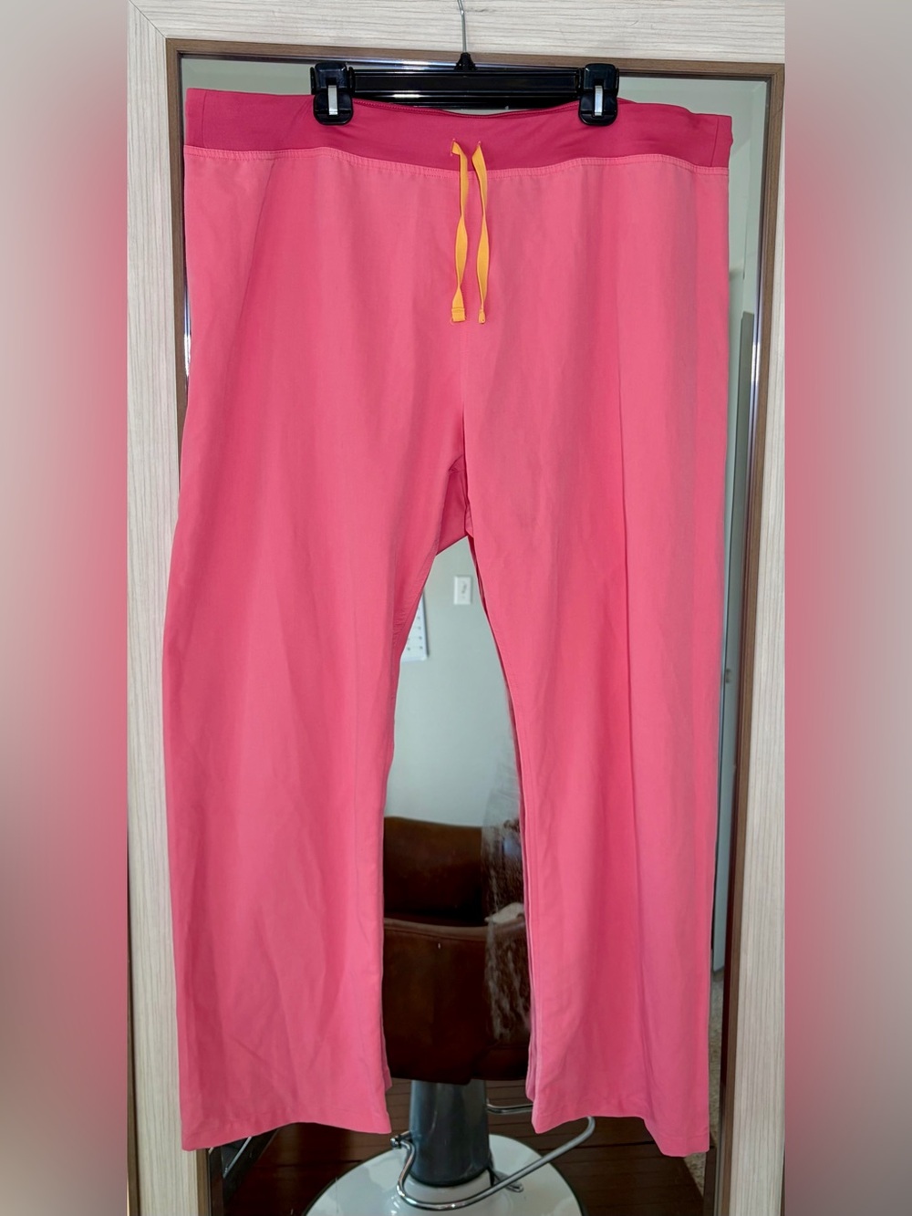FIGS Scrub pants Neon Pink Coral with Yellow string Straight Leg size XXL